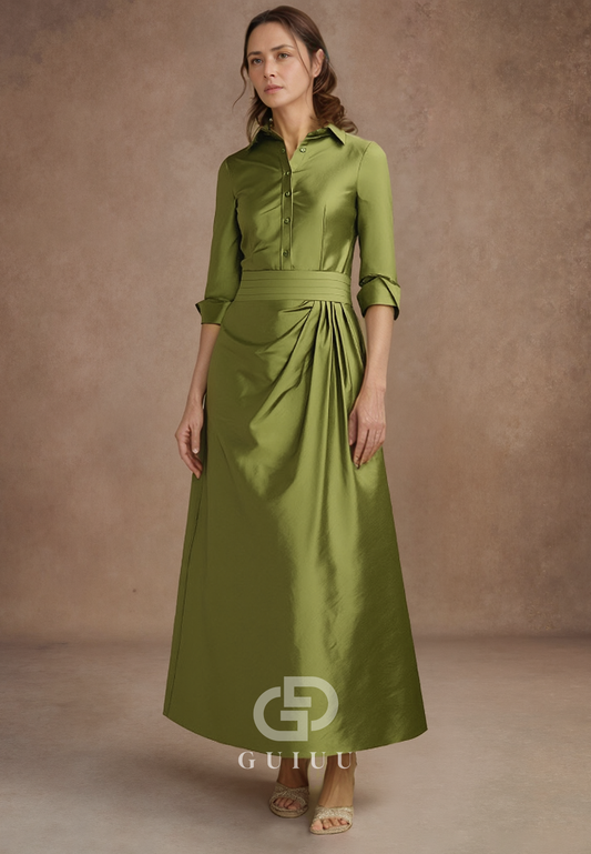 A-Line Half Sleeves Empire-Waist Shirt Mother of the Bride  Dress