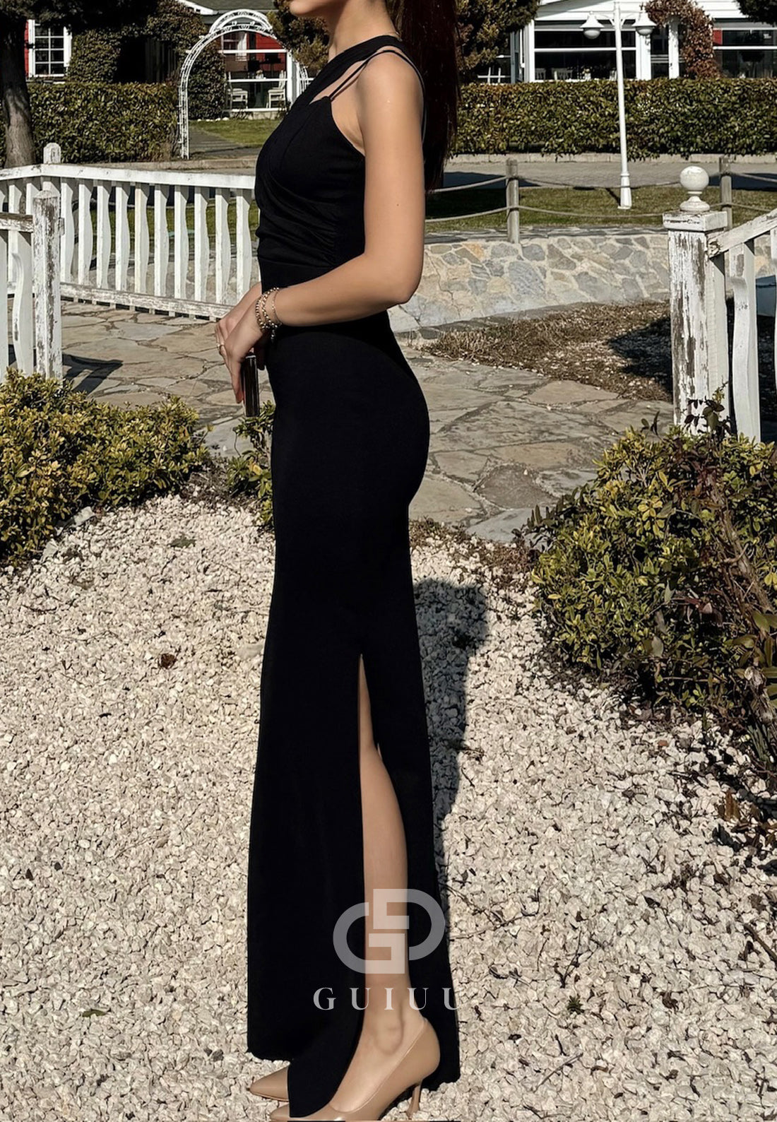 Black Sheath One Shoulder Sleeveless Ruched Evening Dress