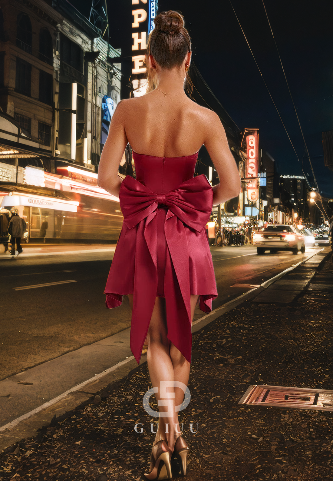 A-Line Strapless Sleeveless Back Zipper Short Homecoming Dress with Bow Knot