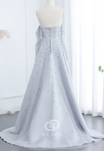 Elegant Long Sleeves Off-Shoulder Sequins Corset Evening Dress