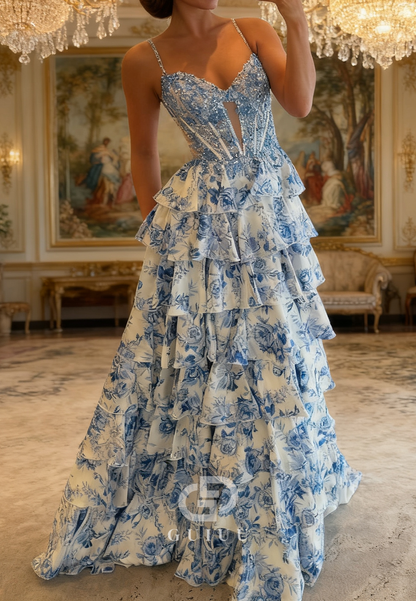 A-Line Sleeveless V-Neck Ruffles A-Line Prom Dress