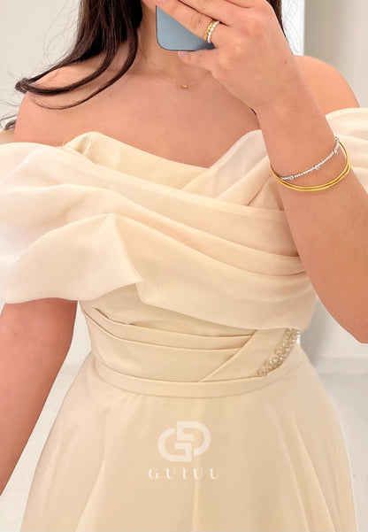 A-Line Evening Gown Off-Shoulder Pleated Formal Dress
