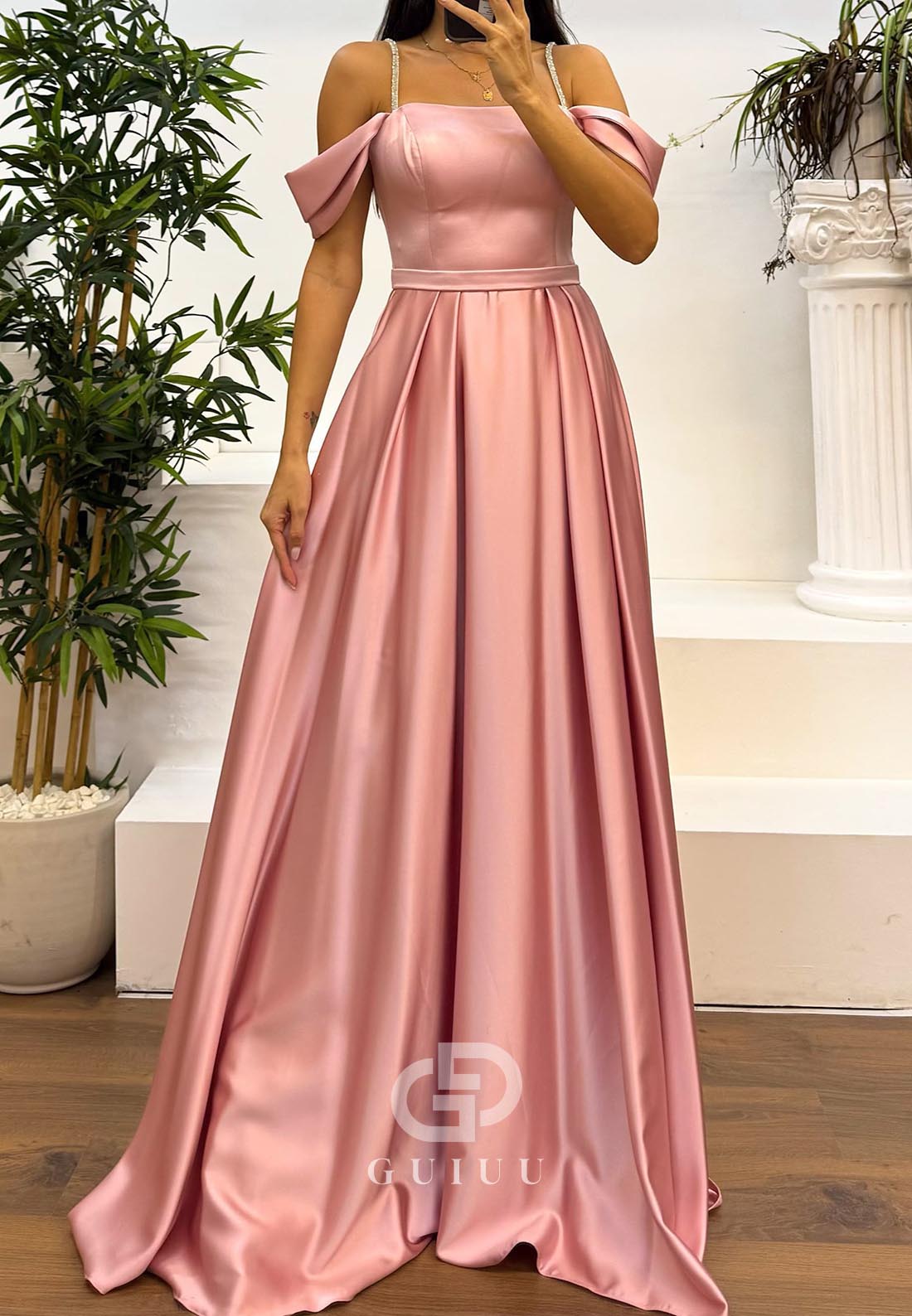 A-Line Spaghetti Straps Empire-Waist Evening Dress