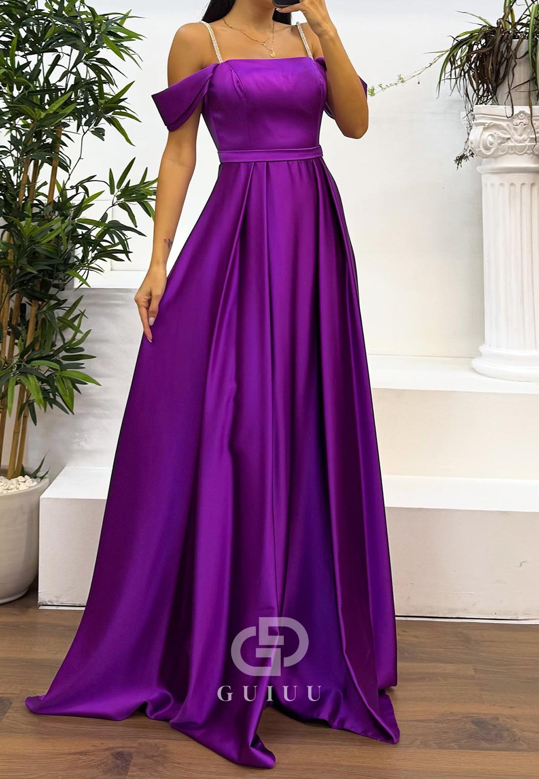 A-Line Spaghetti Straps Empire-Waist Evening Dress
