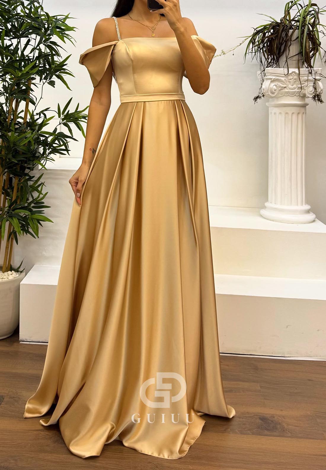 A-Line Spaghetti Straps Empire-Waist Evening Dress