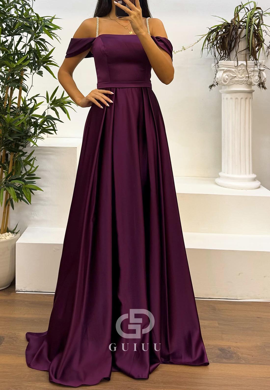 A-Line Spaghetti Straps Empire-Waist Evening Dress