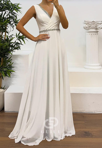 Charming Spaghetti Straps V-Neck Beads Evening Dress