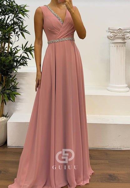 Charming Spaghetti Straps V-Neck Beads Evening Dress