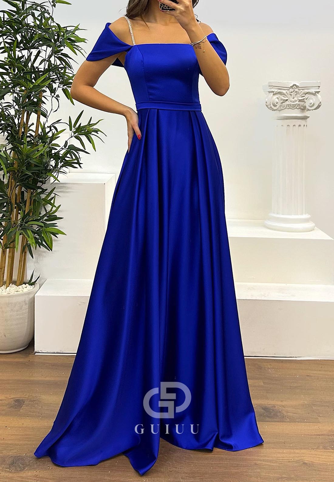 A-Line Spaghetti Straps Empire-Waist Evening Dress