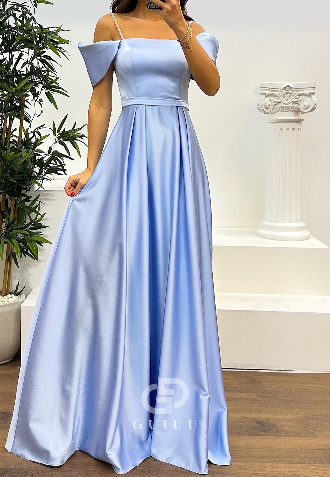 A-Line Spaghetti Straps Empire-Waist Evening Dress