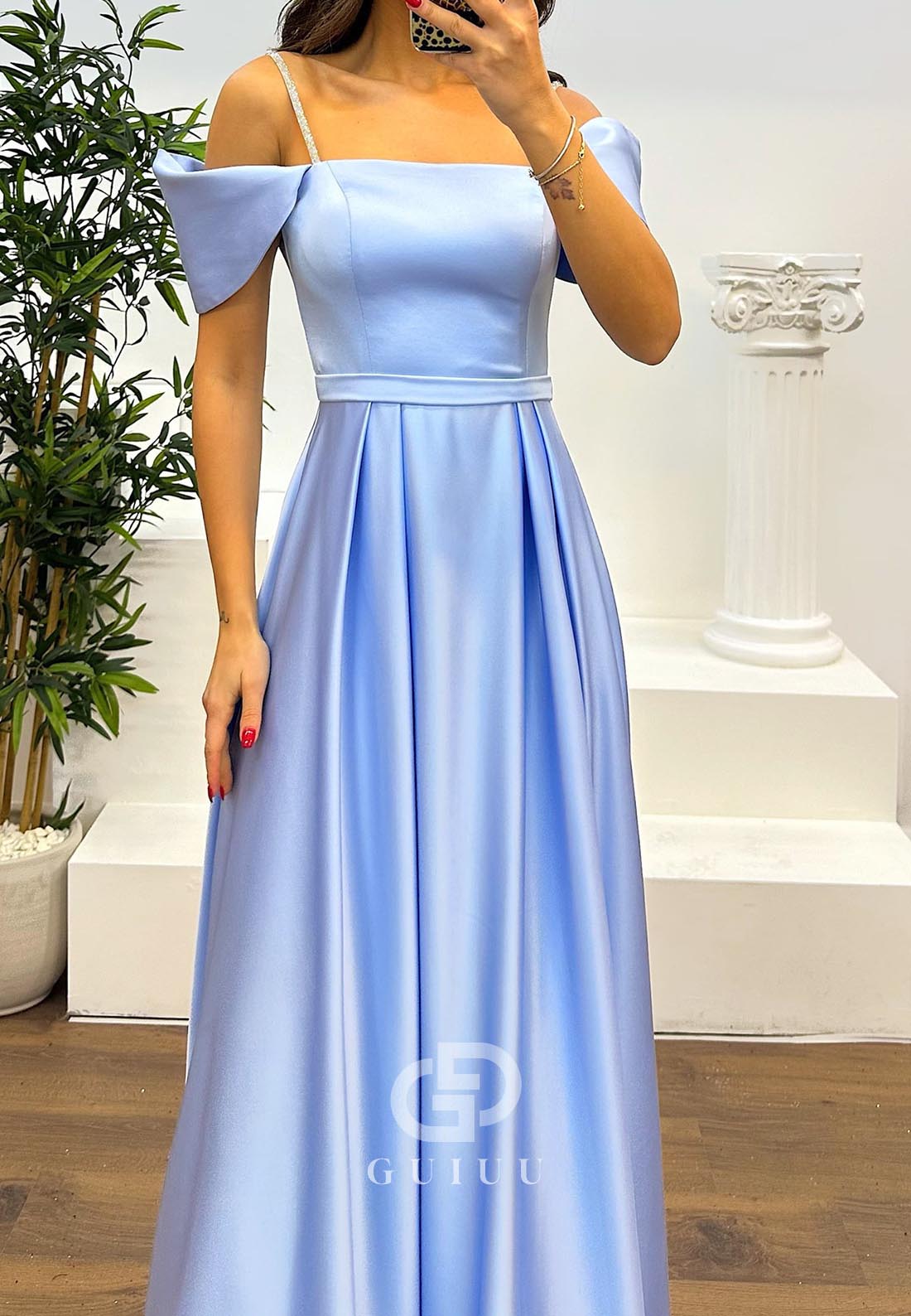 A-Line Spaghetti Straps Empire-Waist Evening Dress