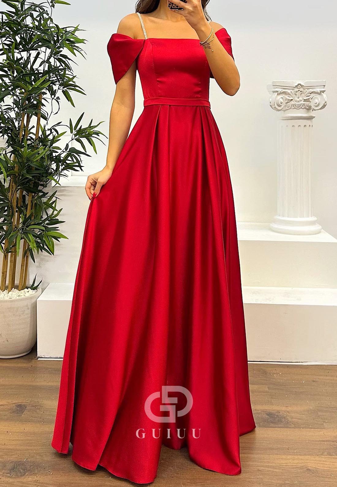 A-Line Spaghetti Straps Empire-Waist Evening Dress