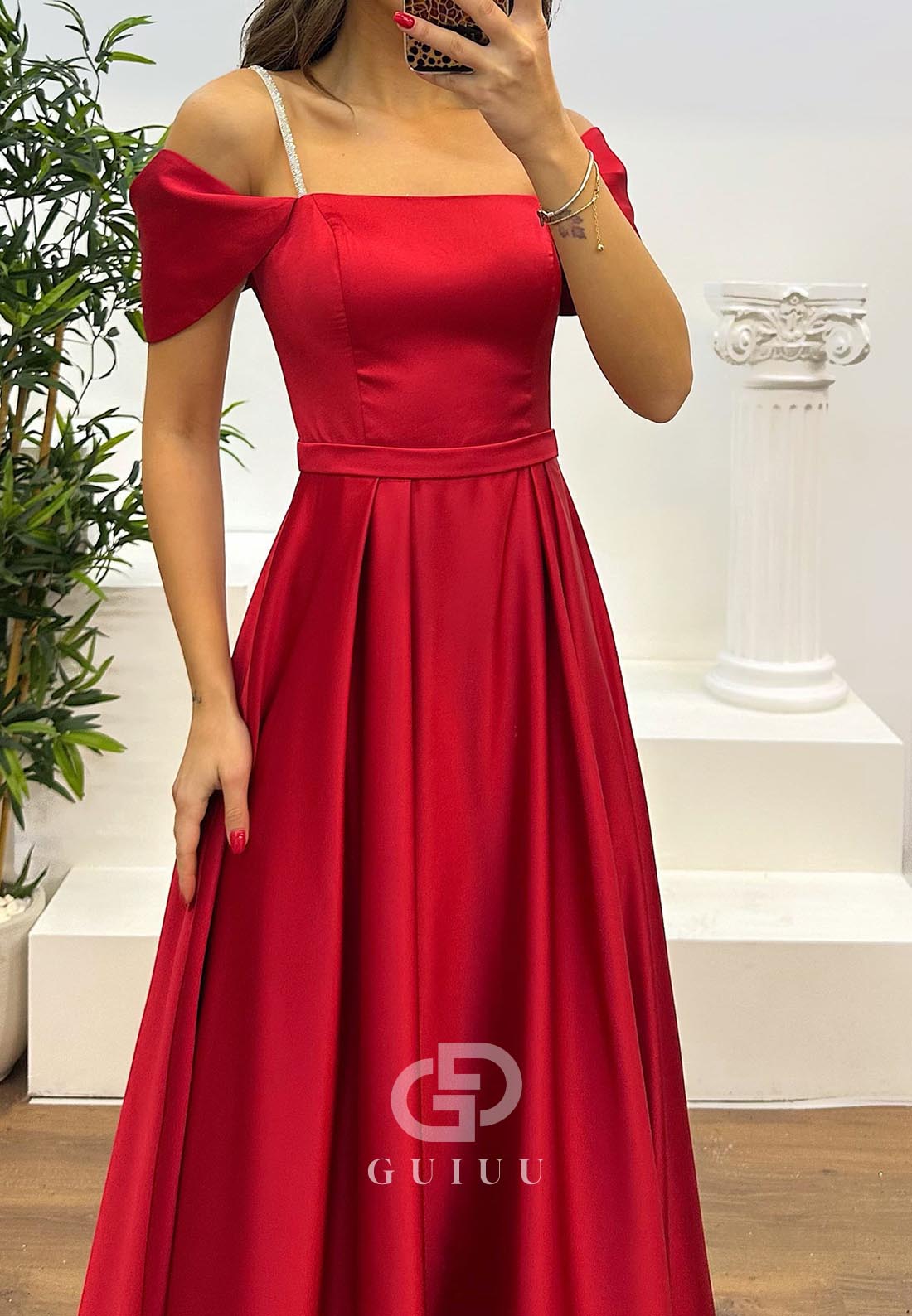 A-Line Spaghetti Straps Empire-Waist Evening Dress