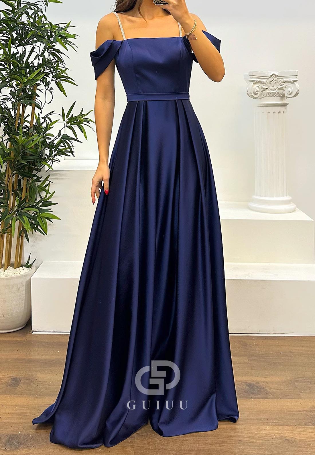 A-Line Spaghetti Straps Empire-Waist Evening Dress