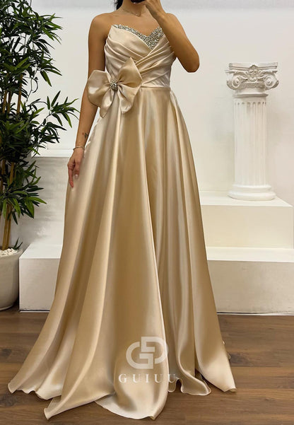 Elegant A-Line Sleeveless Strapless Bowknot Evening Dress