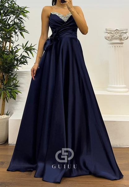 Elegant A-Line Sleeveless Strapless Bowknot Evening Dress