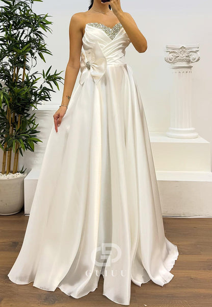 Elegant A-Line Sleeveless Strapless Bowknot Evening Dress