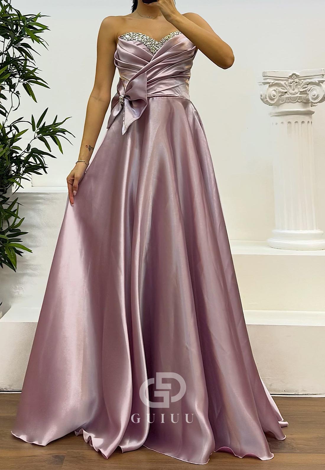 Elegant A-Line Sleeveless Strapless Bowknot Evening Dress
