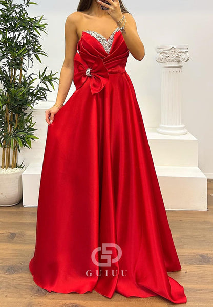 Elegant A-Line Sleeveless Strapless Bowknot Evening Dress