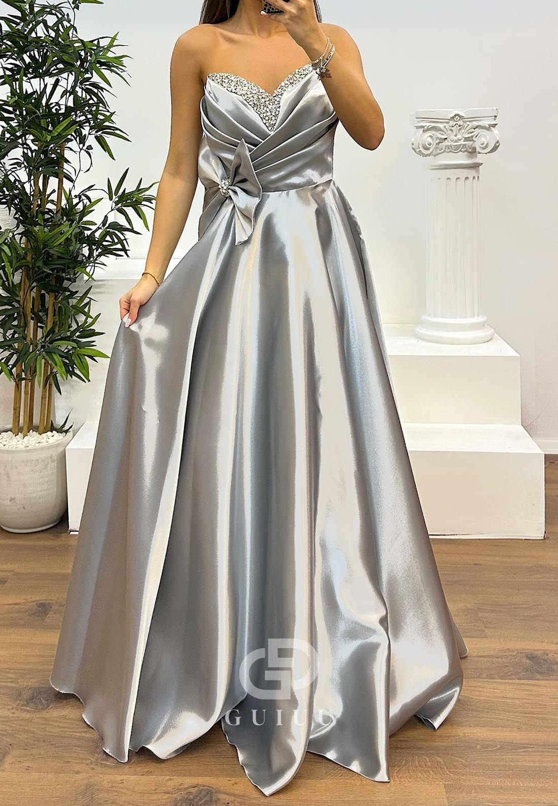Elegant A-Line Sleeveless Strapless Bowknot Evening Dress