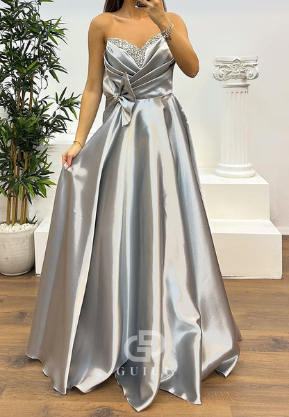 Elegant A-Line Sleeveless Strapless Bowknot Evening Dress