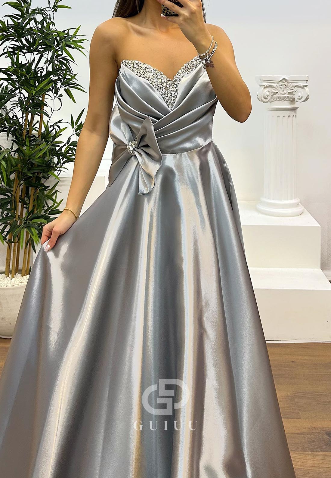 Elegant A-Line Sleeveless Strapless Bowknot Evening Dress