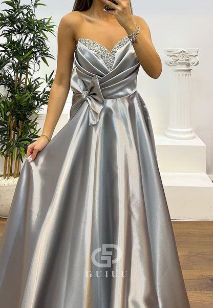 Elegant A-Line Sleeveless Strapless Bowknot Evening Dress