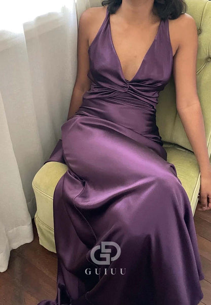 Chic Sheath Halter Neck Long Party with Backless Bowknot Party Dress