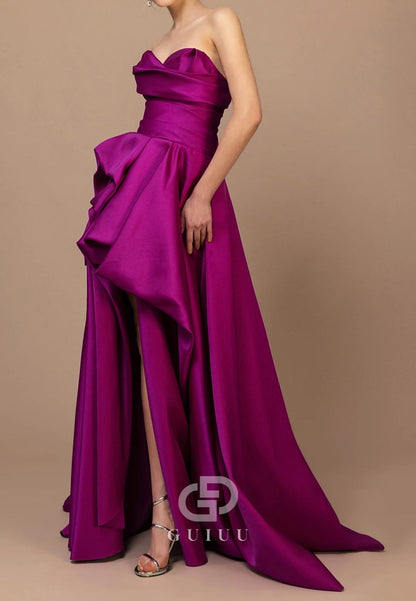 A-Line Strapless Sleeveless High Low Evening Dress