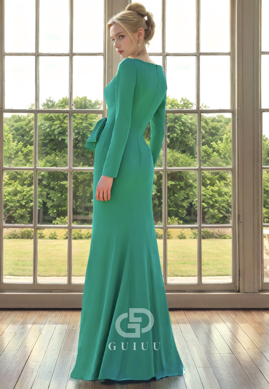 Sheath Scoop Neck Long Sleeveless Ruffles Back Zipper Mother of Bride Dress