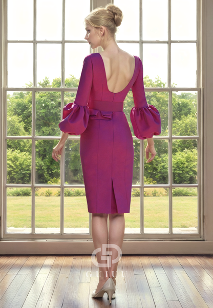 Sheath Low V Neck Half Lantern Sleeves Knee Length Back Zipper Mother of Brider Dress