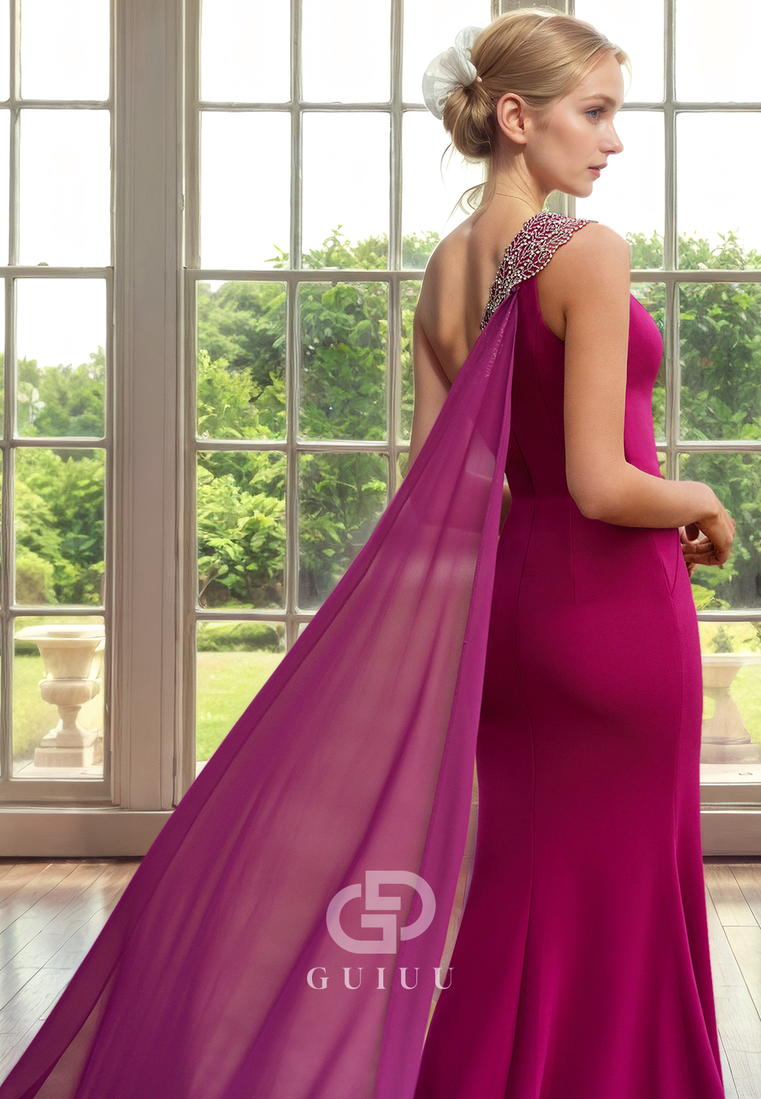 Sheath One Shoulder Sleeveless Beaded Back Zipper Mother of Bride Dress with Side Slit