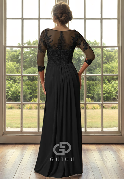 Sheath Scoop Neck 34 Length Sleeves Lace Ruffles Back Zipper Mother of Bride Dress
