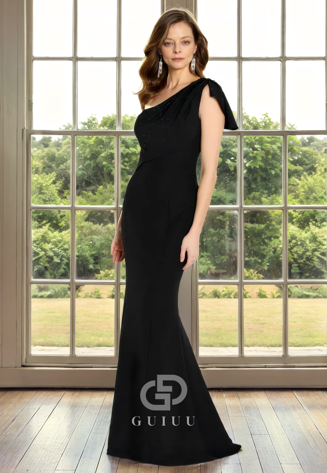 Sheath One Shoulder Sleeveless Back Zipper Long Mother of Bride Dress