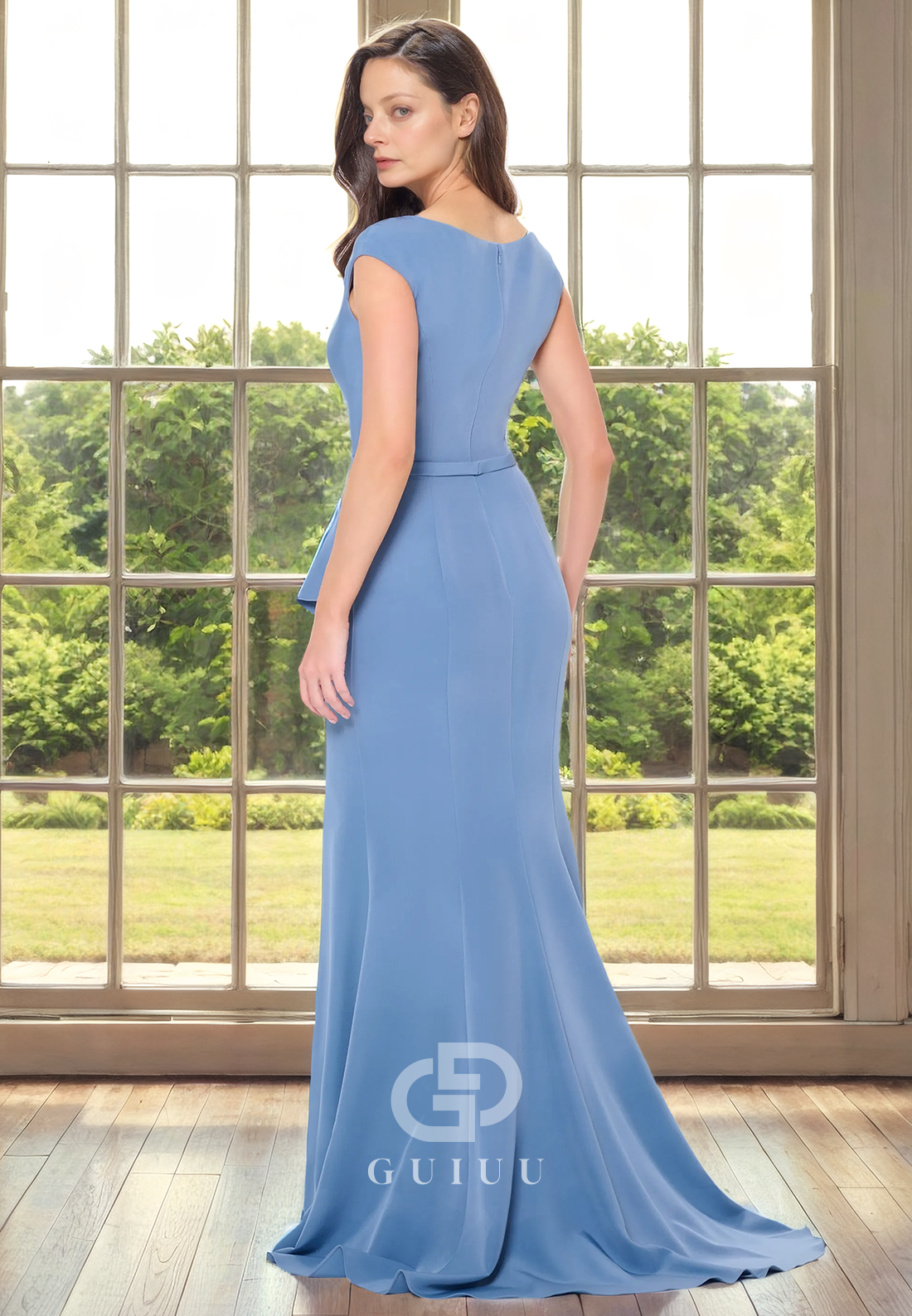 Sheath V Neck Sleeveless Ruffles Cocktail Dress Mother of Bride Dress with Slit