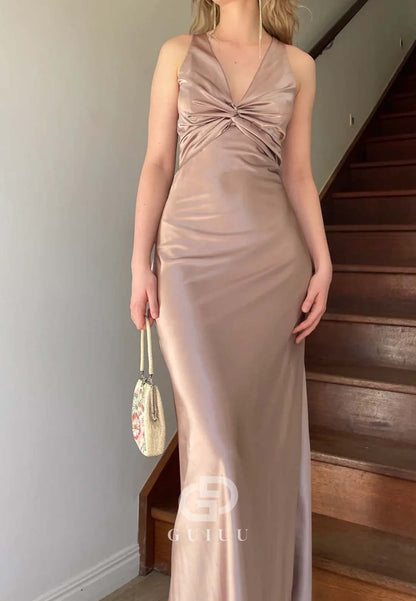 Chic Sheath Halter Neck Long Party with Backless Bowknot Party Dress