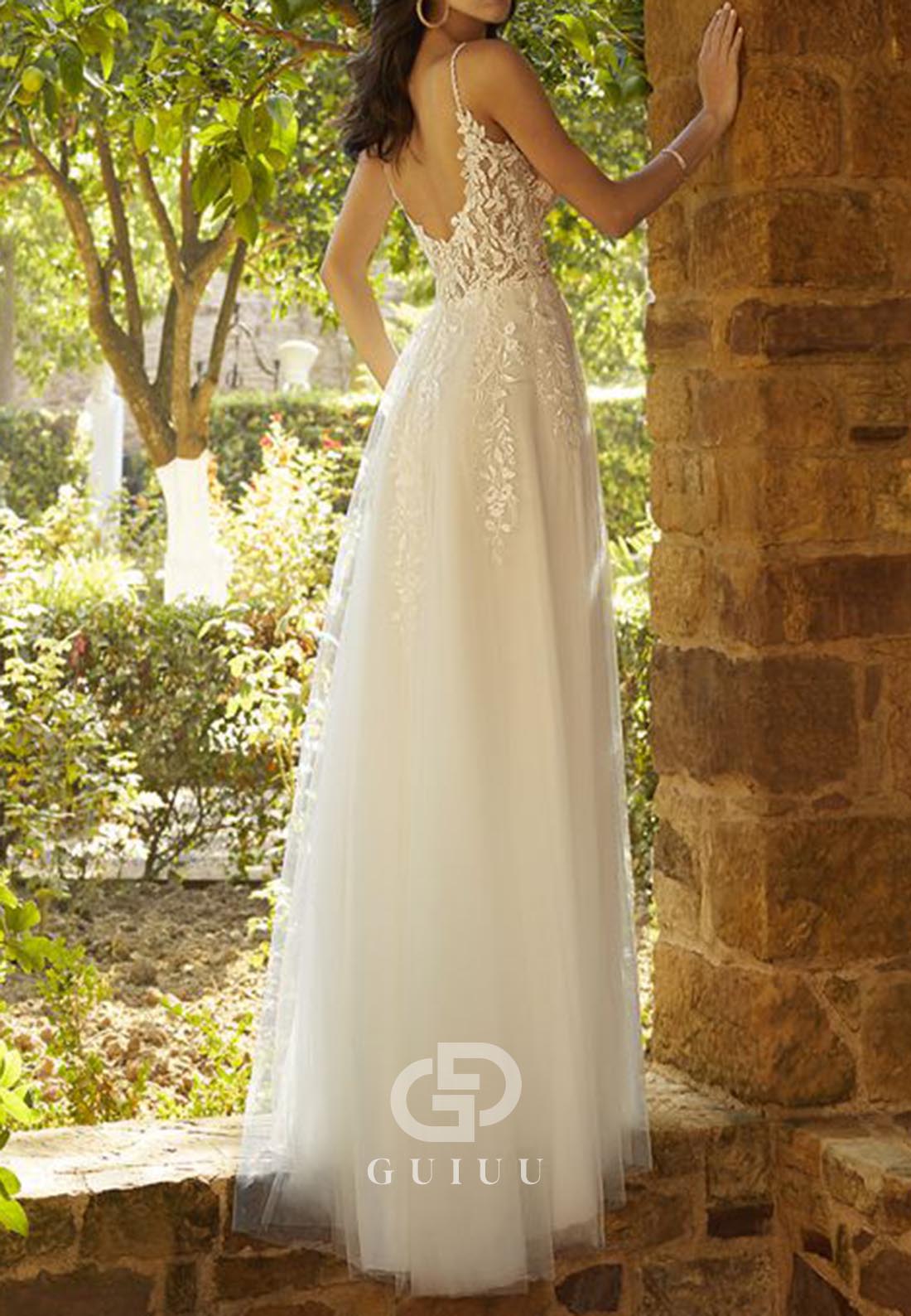 Spaghetti Straps Sweetheart Appliques Corset Lace Wedding Dress