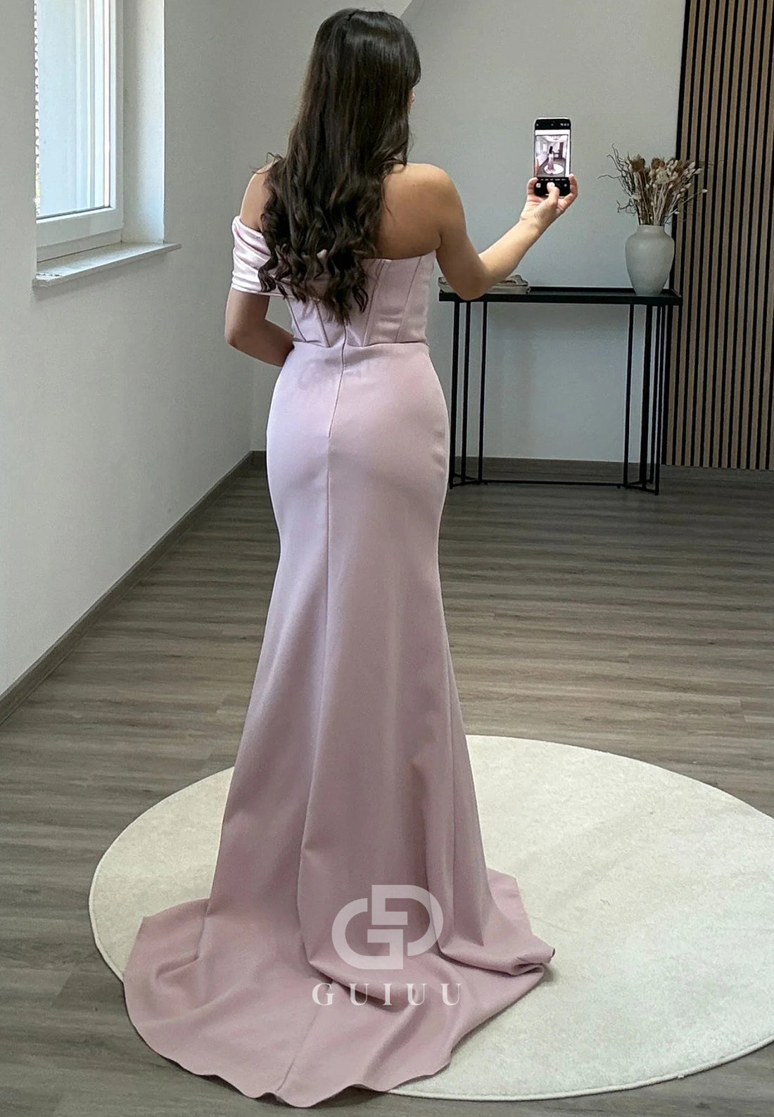Blushing Pink One Shoulder Sleeveless Strapless Slit Prom Dress