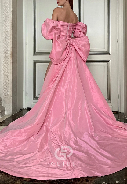 Blushing Pink Short Sleeves High Low Ruched Prom Dress