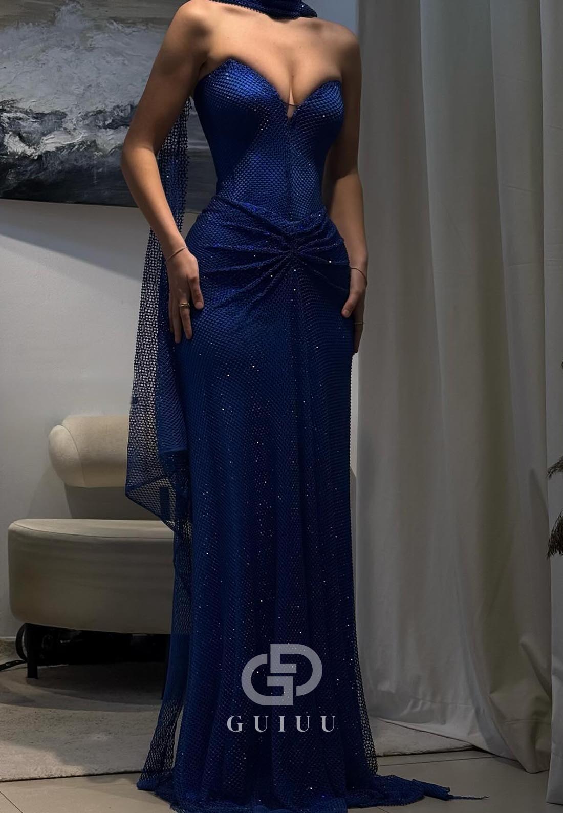 Royal Blue Sleeveless V-Neck Ruched Prom Dress