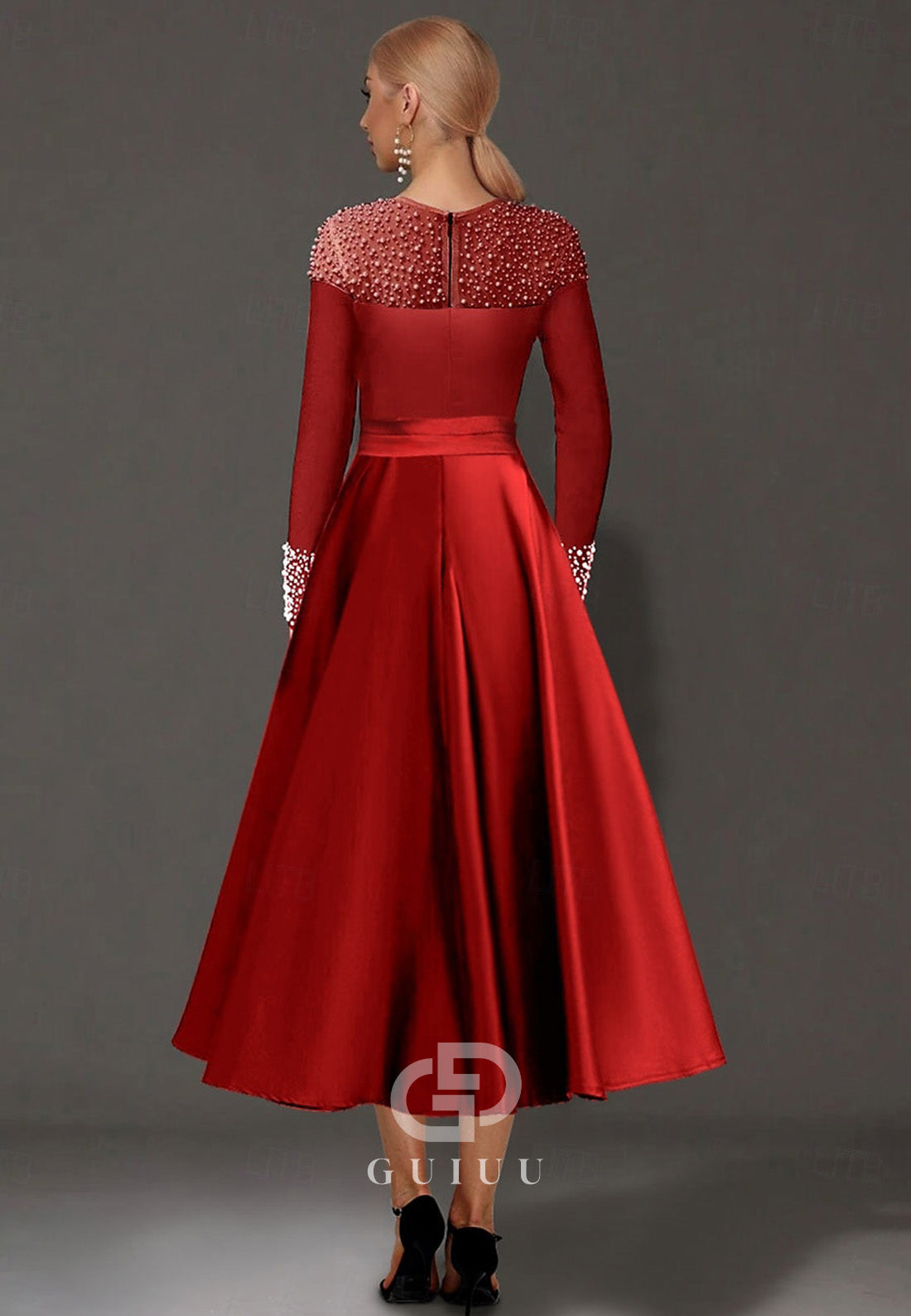 Elegant Dress Formal Tea Length Long Sleeves Mother of the Bride Dress
