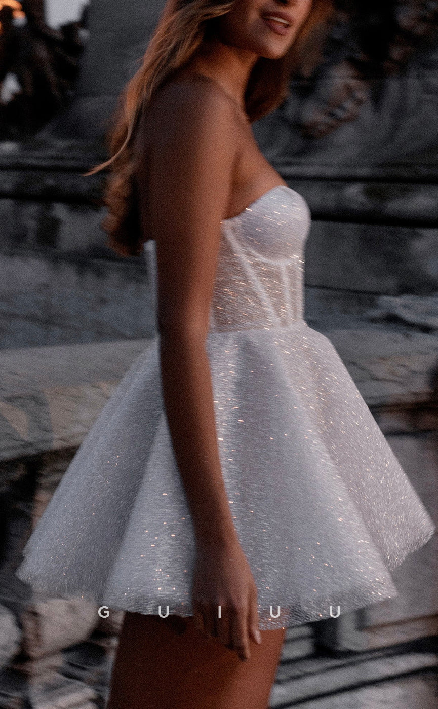 GW942 - A-Line Glitter Sweetheart Fully Sequins Short Mini Wedding Dre GUIUU GW942 - A-Line Glitter Sweetheart Fully Sequins Short Mini Wedding Dre GUIUU