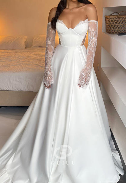 A-Line Half Sleeves Sweetheart Empire-Waist Wedding Dress