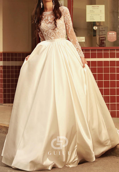 A-Line Long Sleeves Corset Appliques Wedding Dress