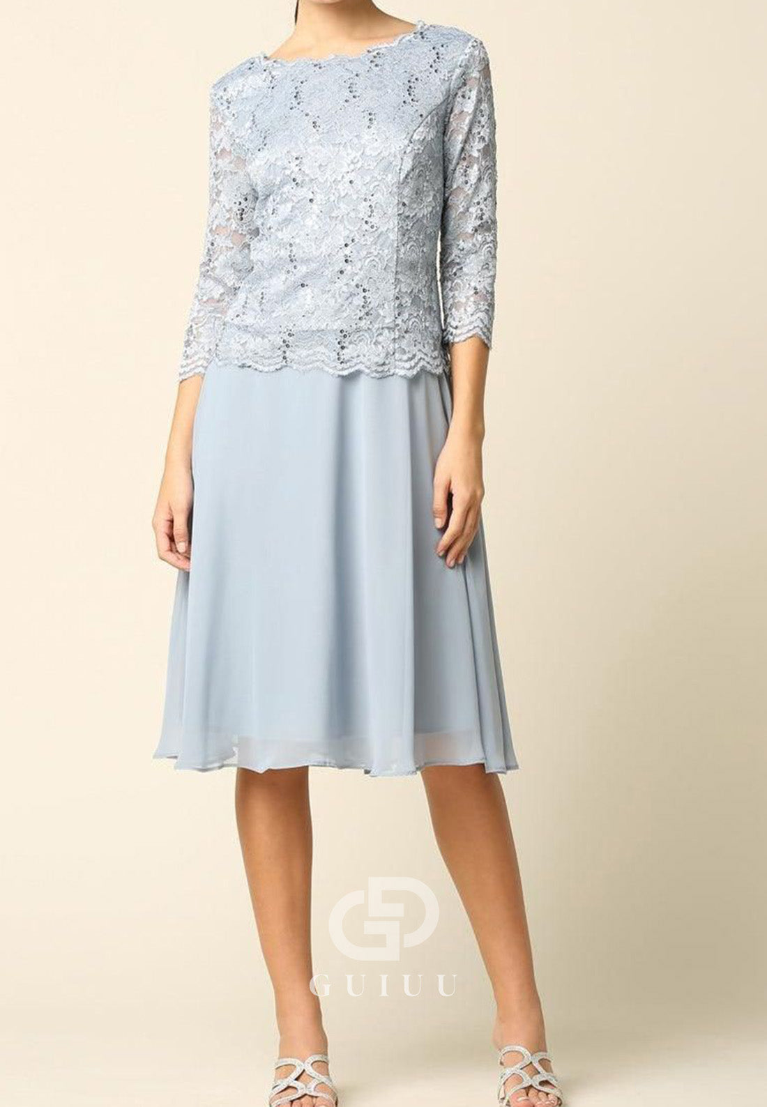 A-Line Long Sleeves Scoop Appliques Mother of the Bride Dress