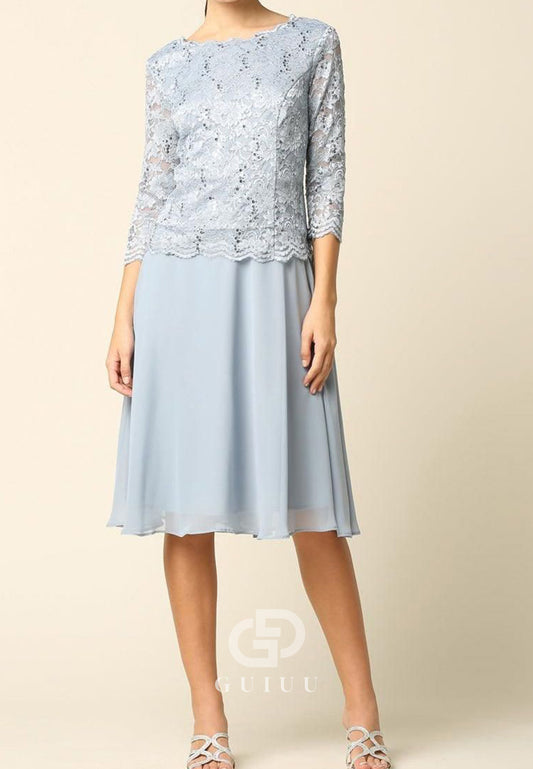 A-Line Long Sleeves Scoop Appliques Mother of the Bride Dress