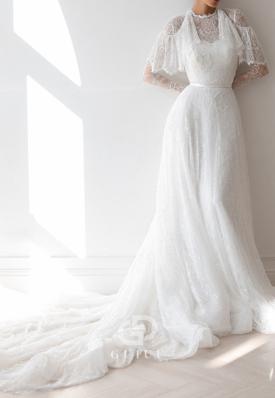 A-Line Long Sleeves Scoop Corset Lace Romantic Wedding Dress