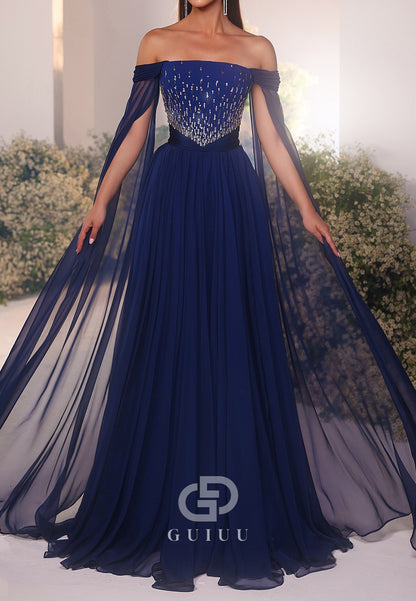 A-Line Off-Shoulder Beads Lace Evening Dress