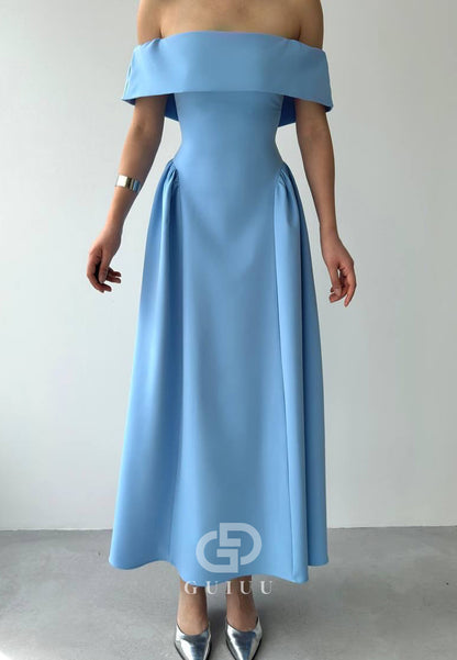 A-Line Off-Shoulder Cap Sleeves Corset Semi-Formal Dress