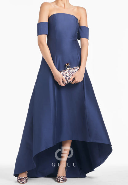 A-Line Off-Shoulder High Low Satin Mother of the Bride Dress